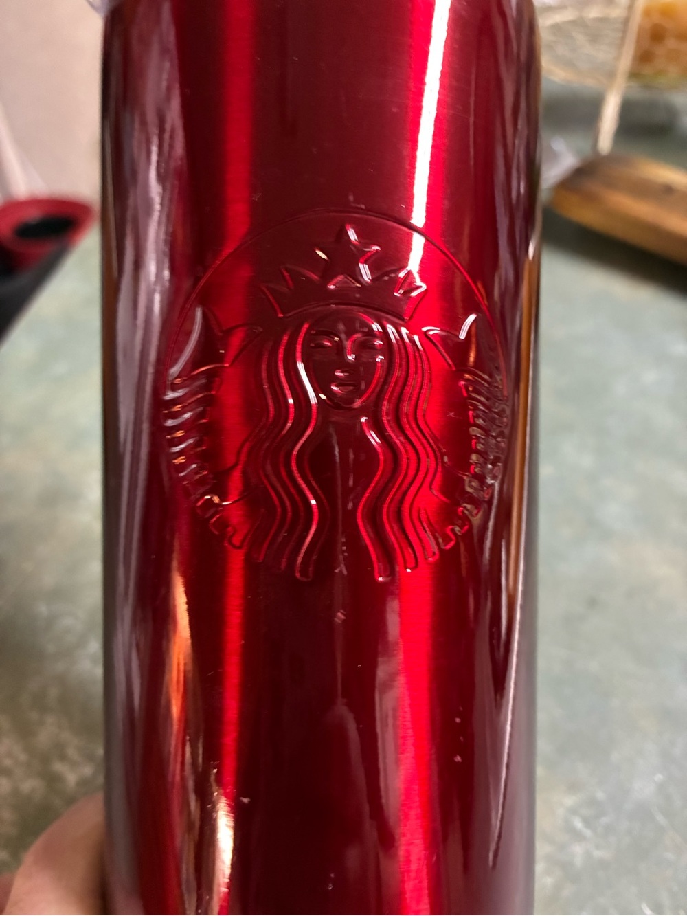 Starbucks Metallic Red Travel Bottle with Embossed Siren